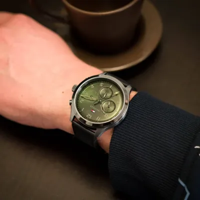Tommy Hilfiger Asher  Black Leather Green Dial Men's Watch